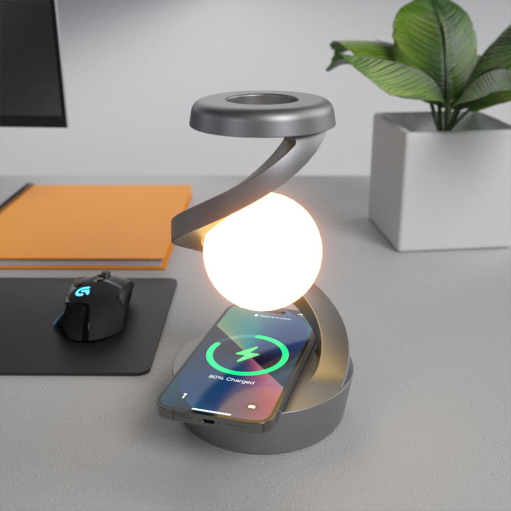 Lámpara Luna Levitante 3D con Carga Inalámbrica – Decoración Flotante LED